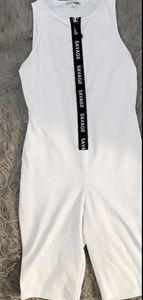 Savage all white fashionnova zip up romper